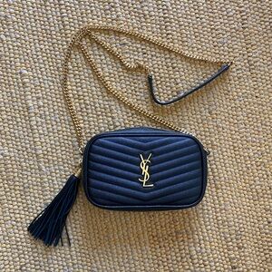 Yves Saint Laurent Black Gold logo Crossbody Bag